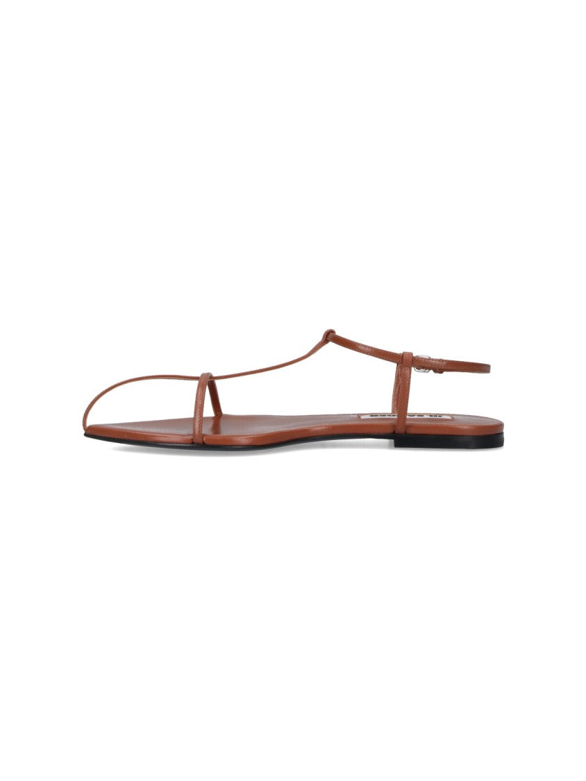 Jil Sander Leather Sandals, Brown, Round Open Toe
