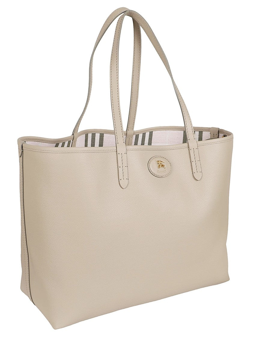 Burberry Calf Grain Leather Tote Bag With Striped Interior