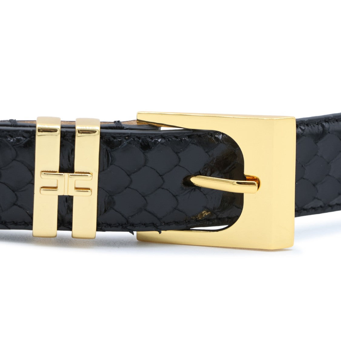 Elisabetta Franchi Textured Black Belt With Polished Gold-Tone Buckle