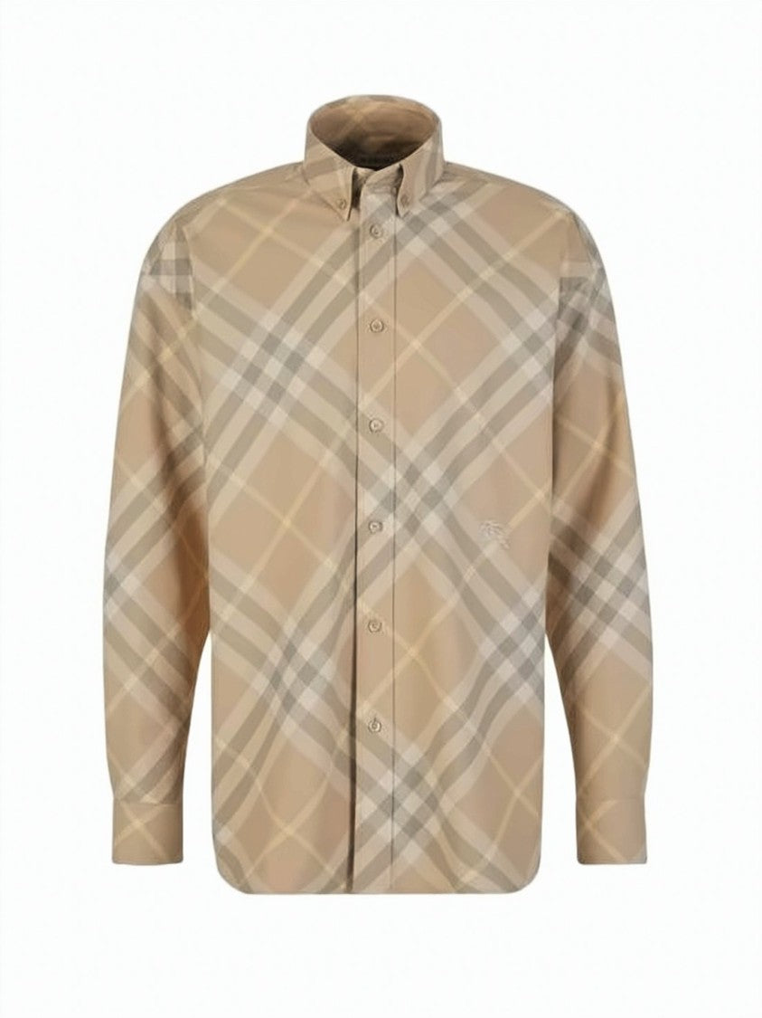 Burberry Beige Check Long-Sleeve Shirt With Button-Down Collar