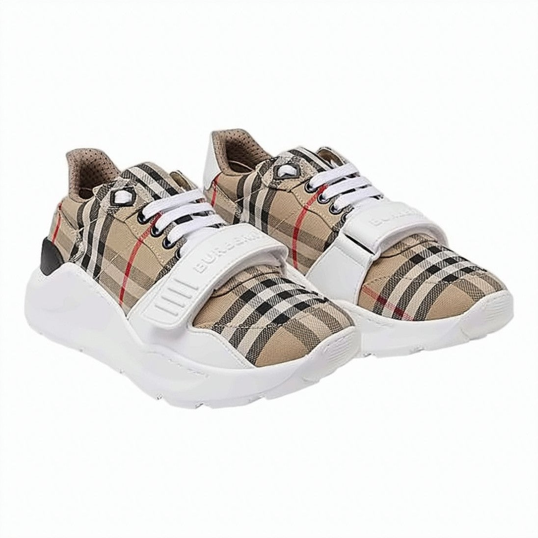 Burberry Vintage Check Sneakers With Velcro Strap And White Accents