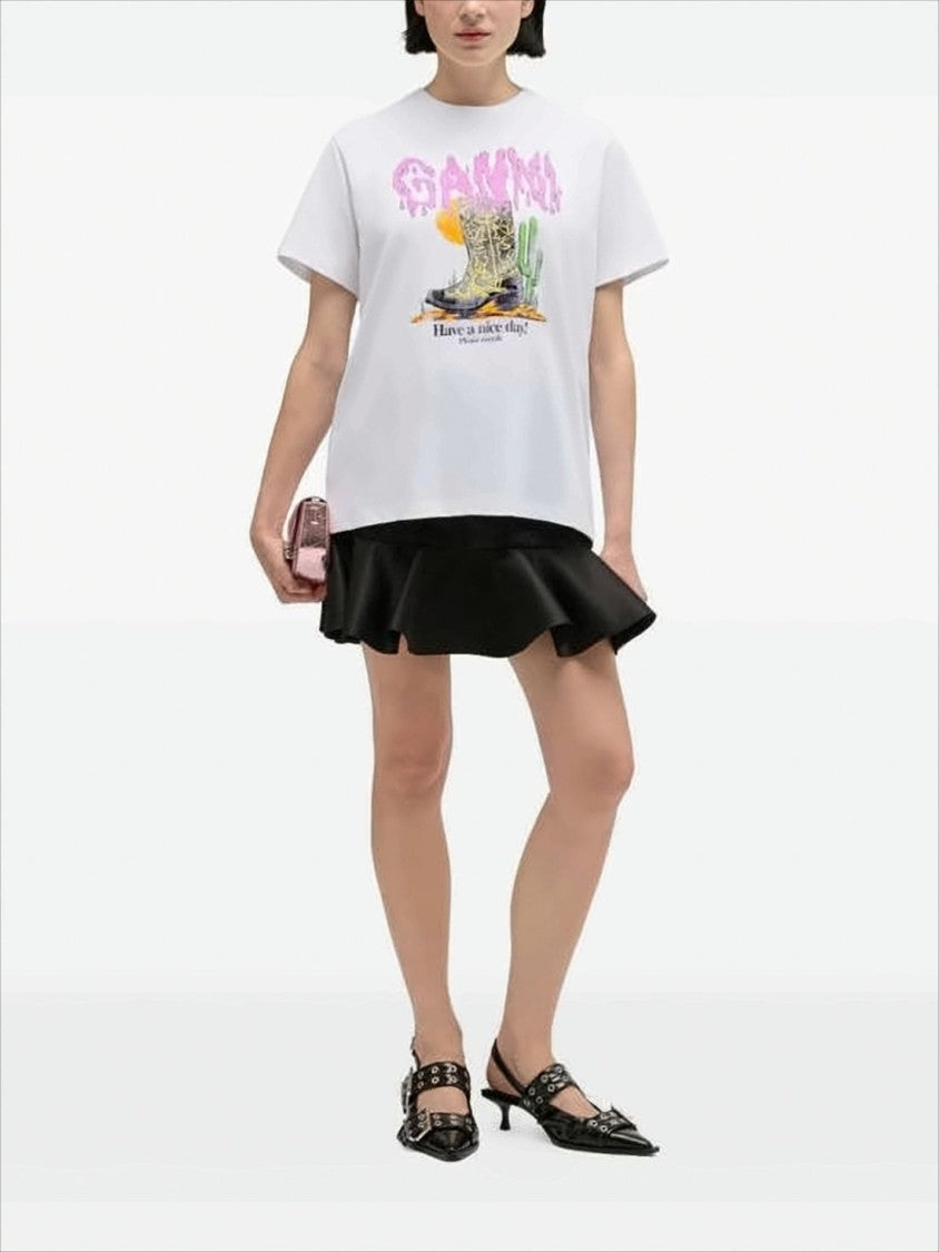 Ganni Graphic Print White Short-Sleeved T-Shirt