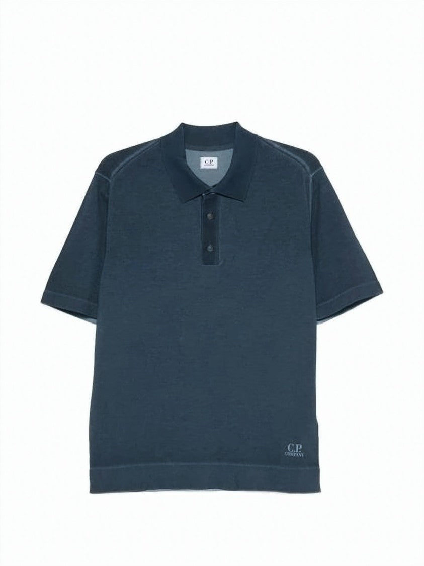C.P. Company Classic Blue Polo Shirt With Embroidered Logo
