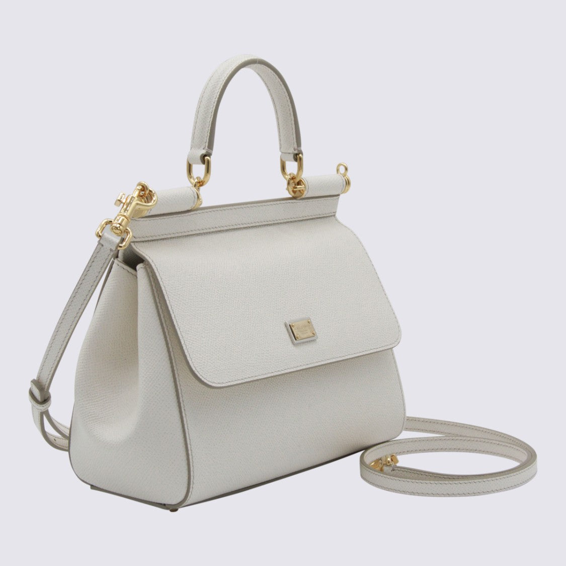 Dolce & Gabbana Structured White Handbag With Textured Surface And Detachable Strap