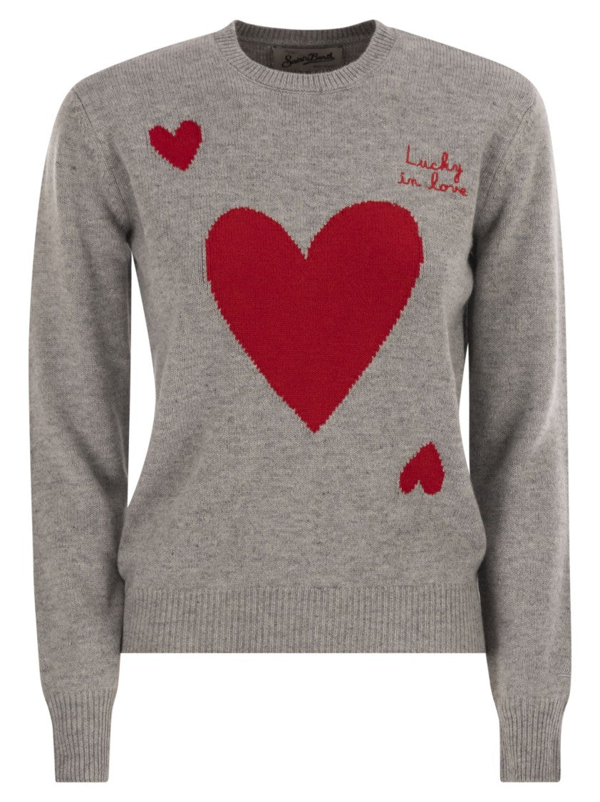 Mc2 Saint Barth Wool And Alpaca Blend Jumper With Heart Motifs