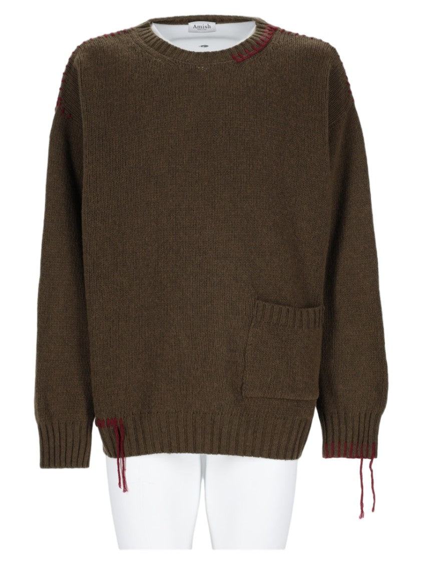 Amish Chunky Knit Cropped Sweater With Distressed Details