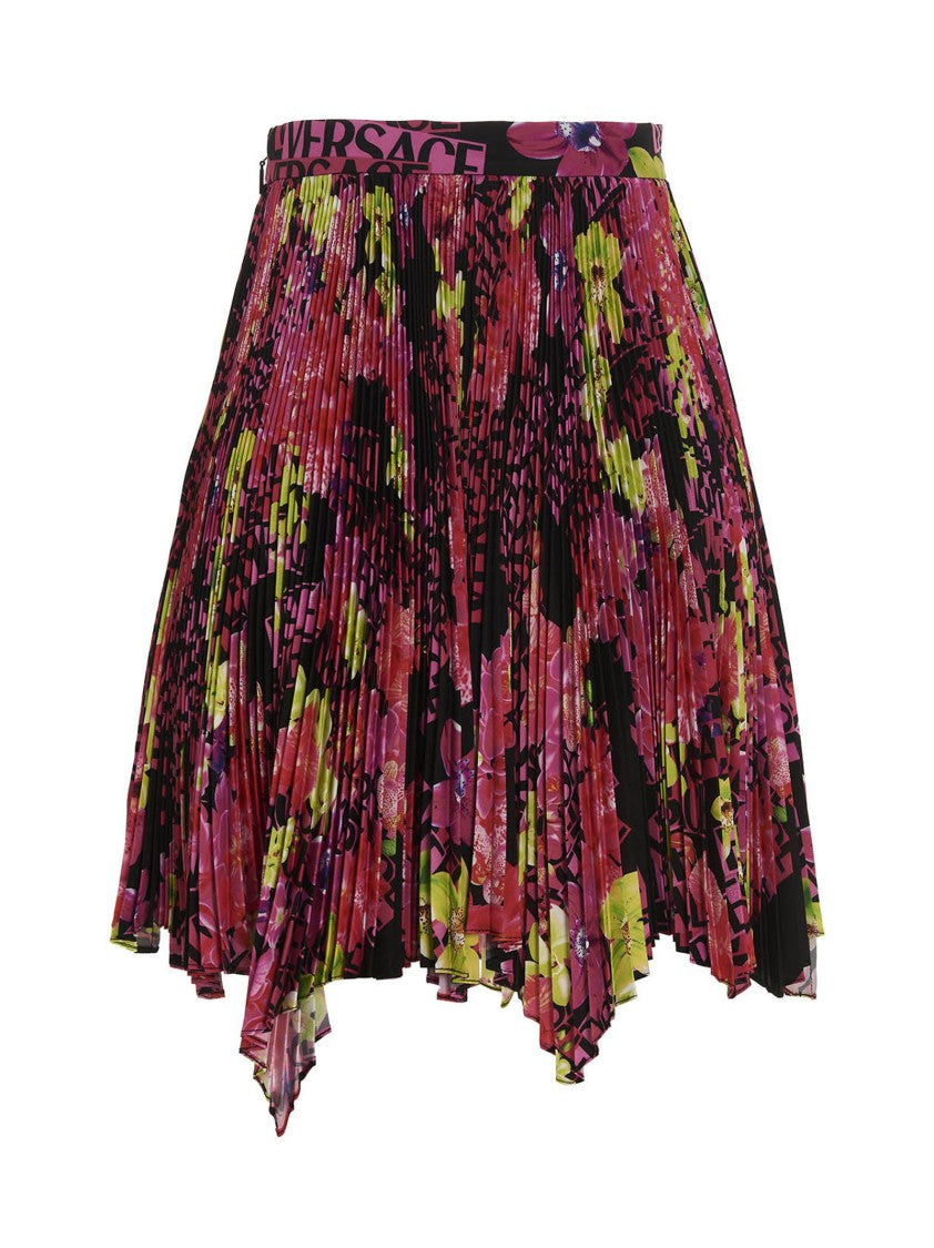 Versace Floral Print Crêpe De Chine Silk Skirt