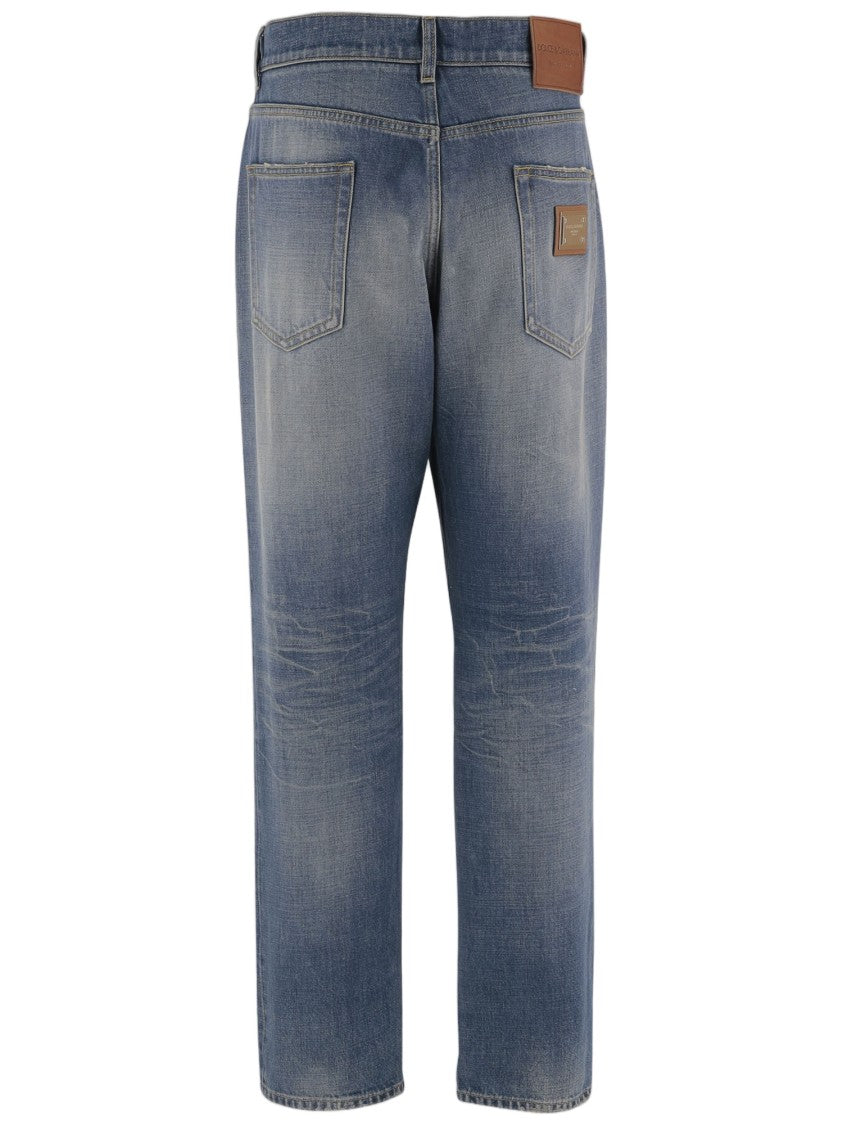 Dolce & Gabbana Washed Blue Cotton Denim Jeans With Distressed Details