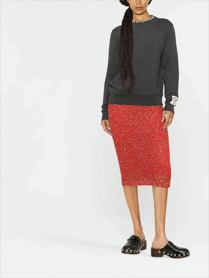 Golden Goose Relaxed Fit Long Sleeve Black Sweatshirt With Decorative Detail