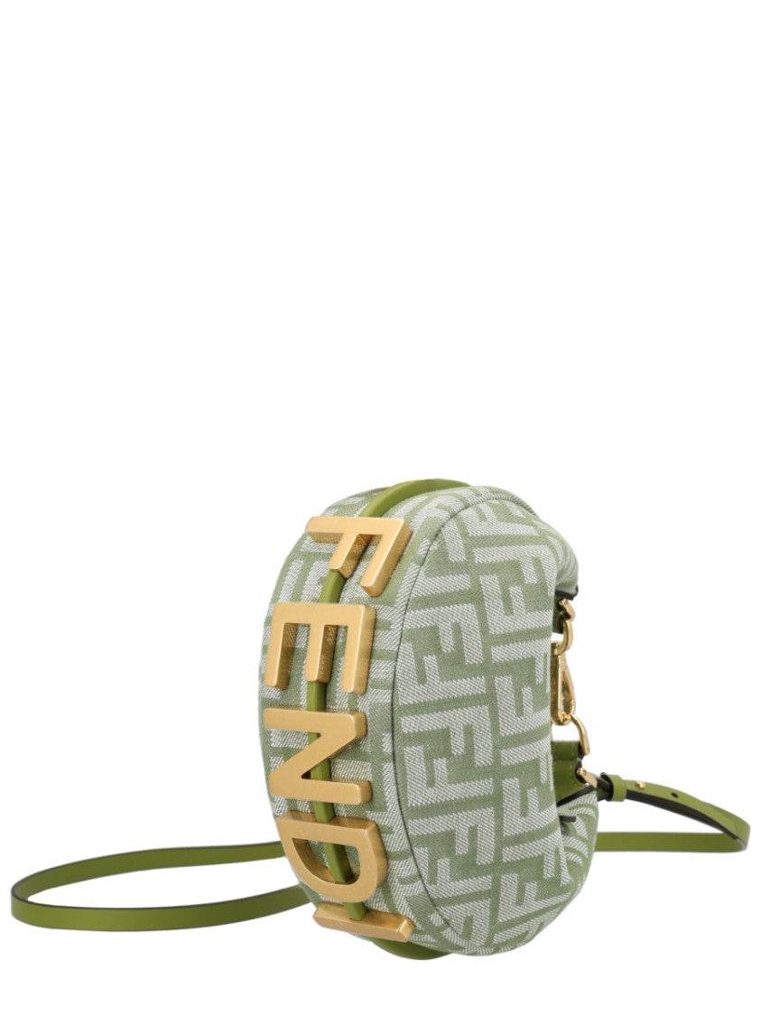 Fendi Mini Hobo Bag With Geometric Woven Fabric And Golden Accents