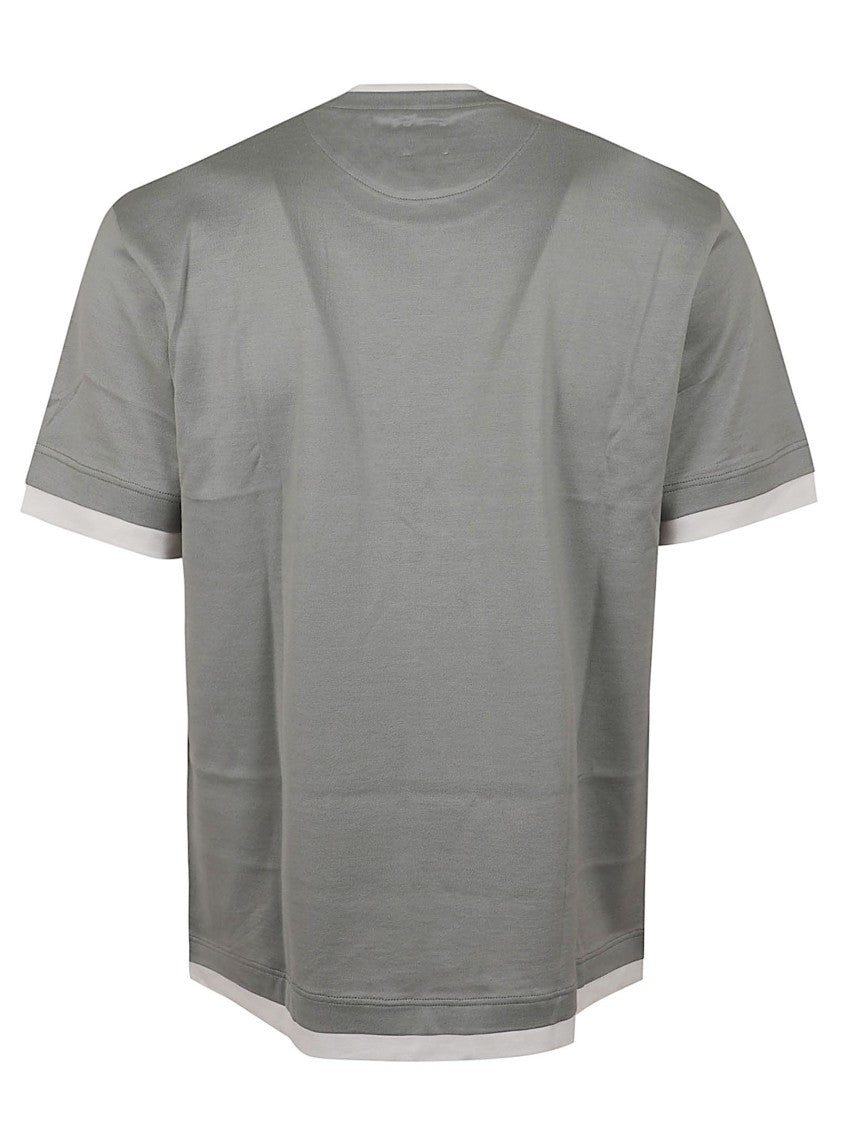 Eleventy Giza Cotton Jersey Crewneck T-Shirt With Contrast Trimming