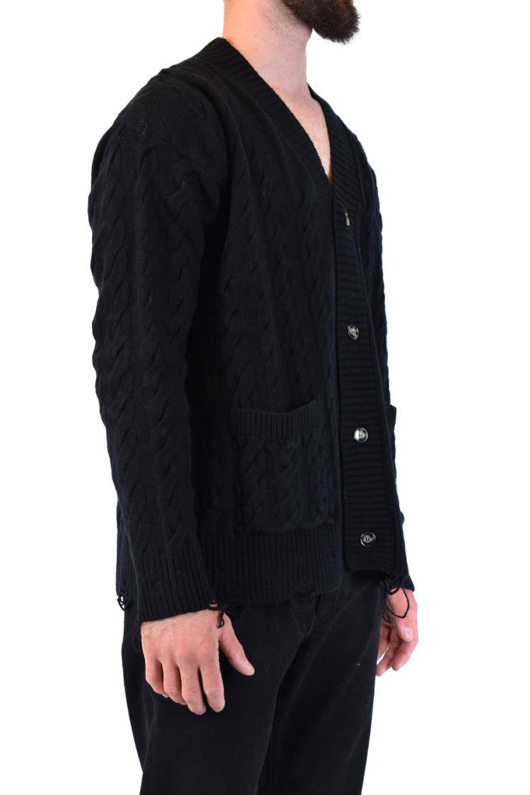 Laneus Cable Knit Black Cardigan With V-Neckline