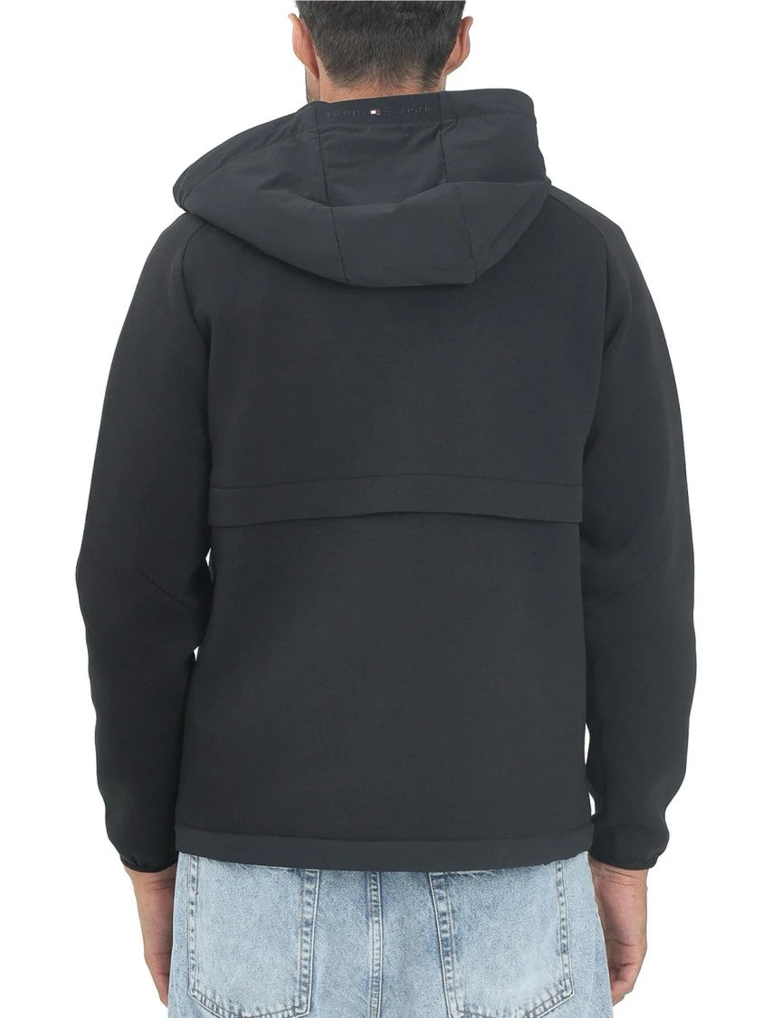 Tommy Hilfiger Black Windbreaker With Adjustable Hood And Zipper Closure