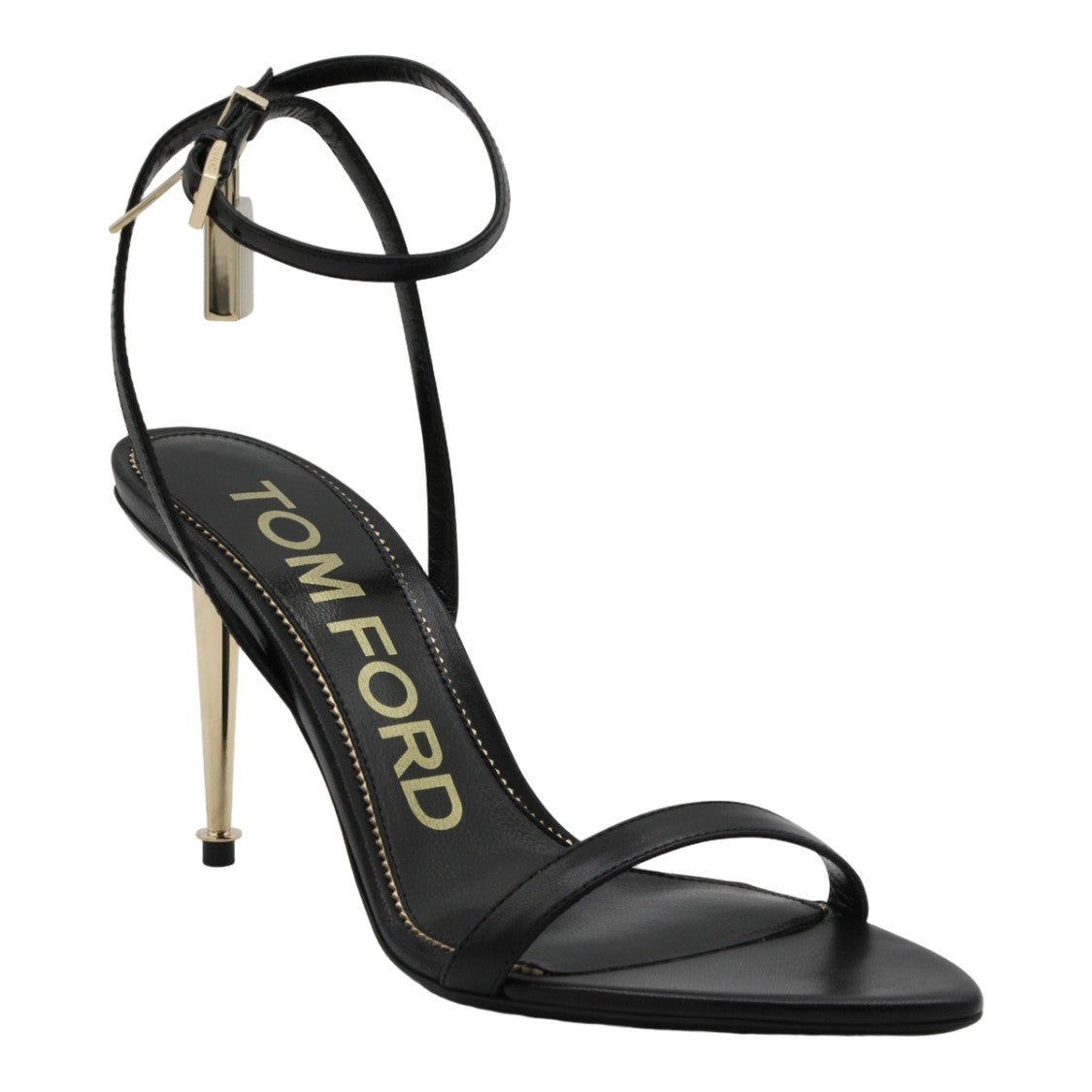 Tom Ford High Stiletto Sandals With Gold Padlock Charm
