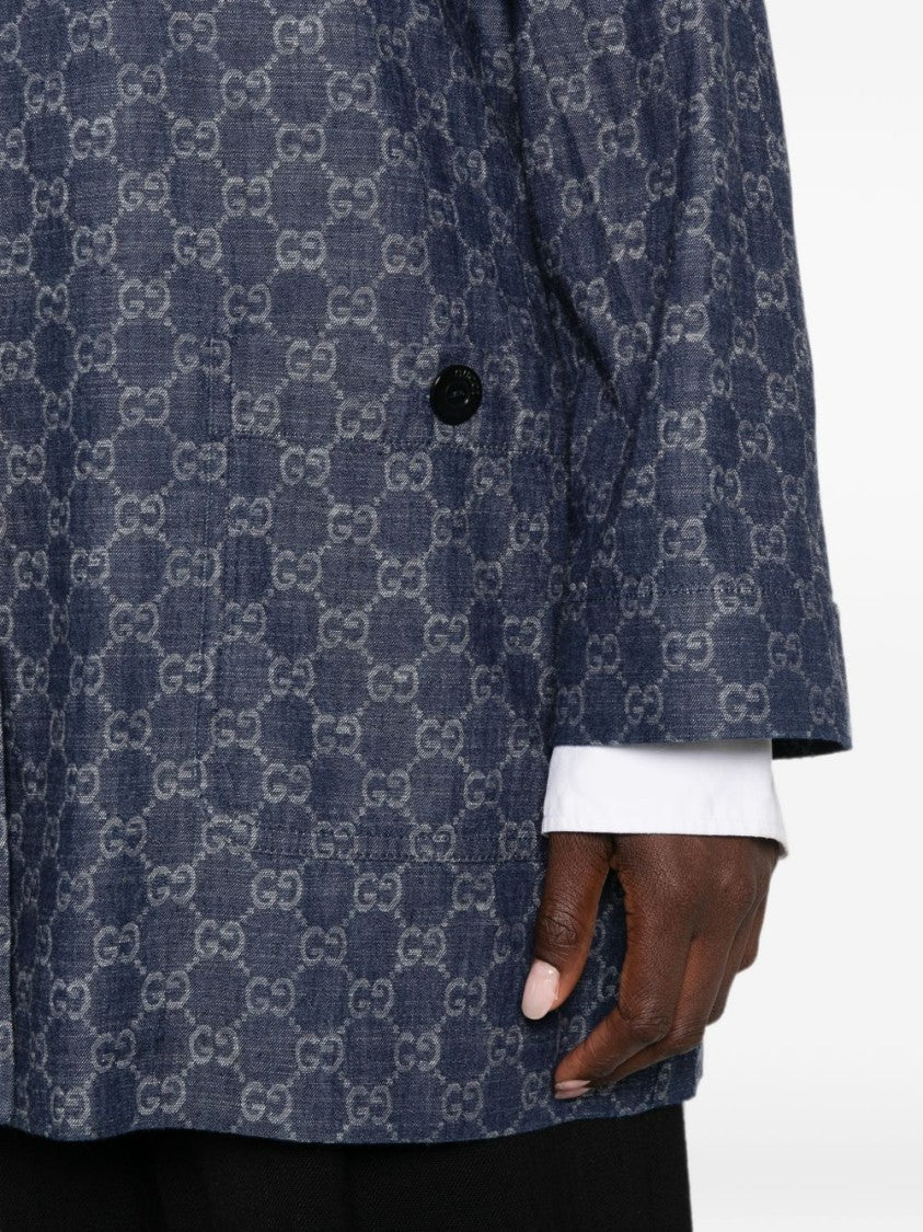 Gucci Boxy Monogram Blue Cotton Shirt