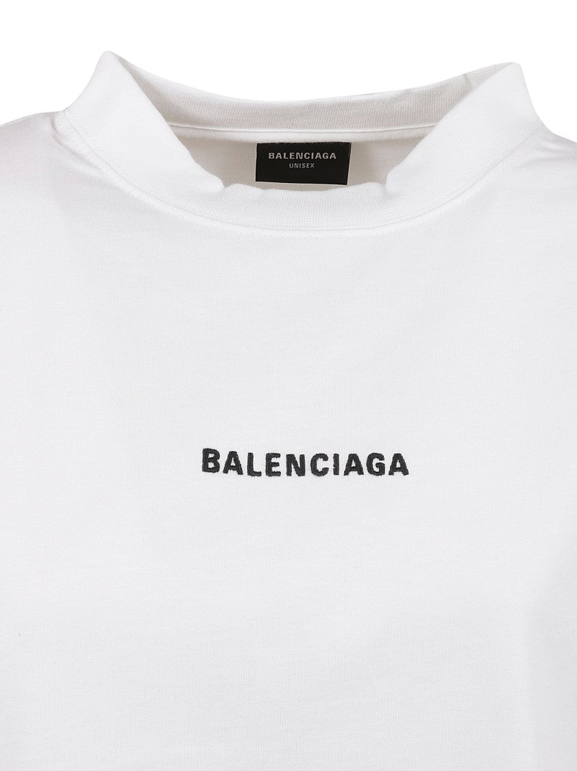 Balenciaga Oversized White Cotton T-Shirt With Embroidered Logos