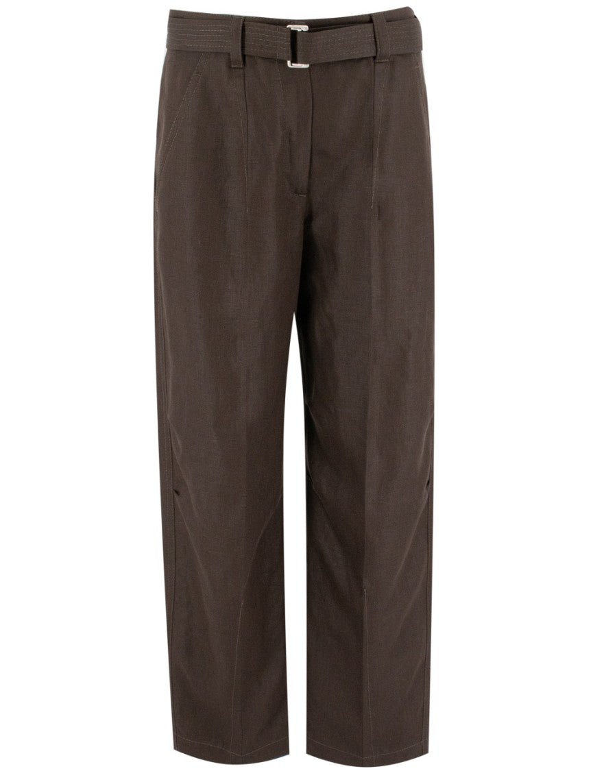 Brunello Cucinelli Dark Chocolate Linen Trousers With Practical Belt