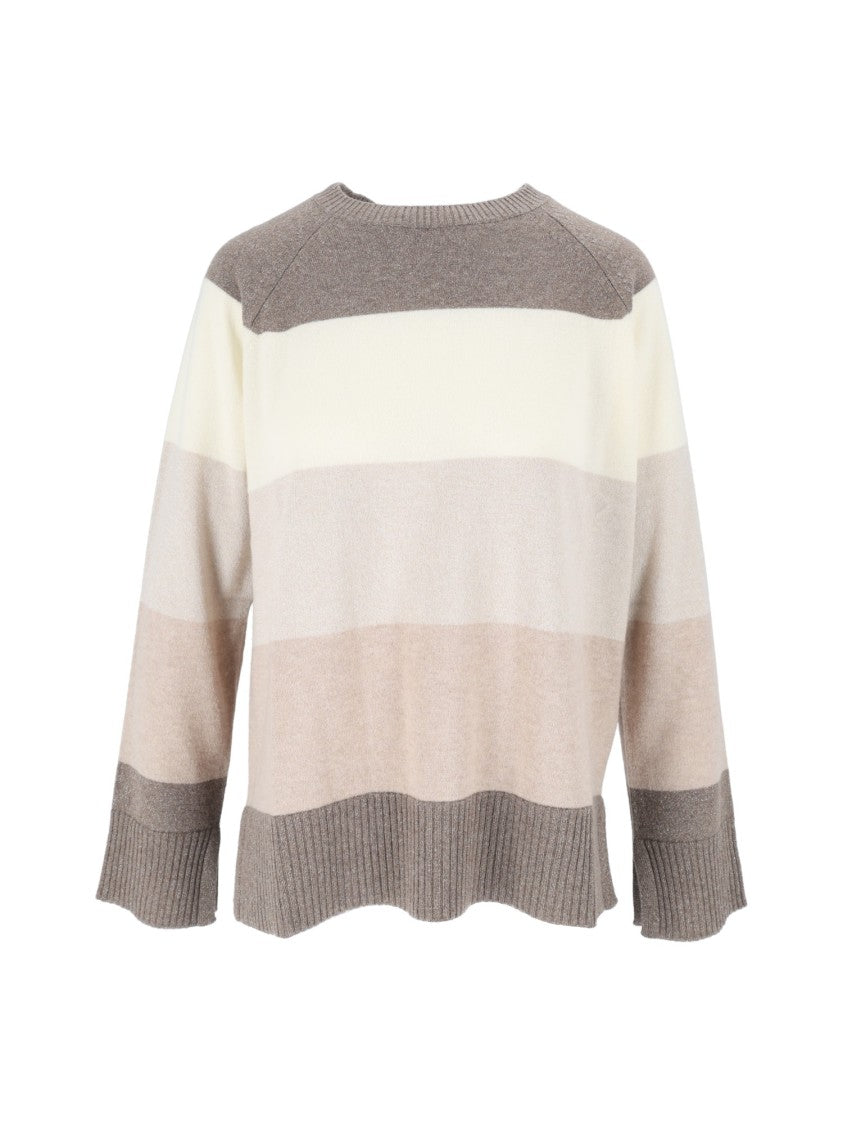 Kangra Cashmere Maxi Stripe Raglan Crewneck Knit Sweater