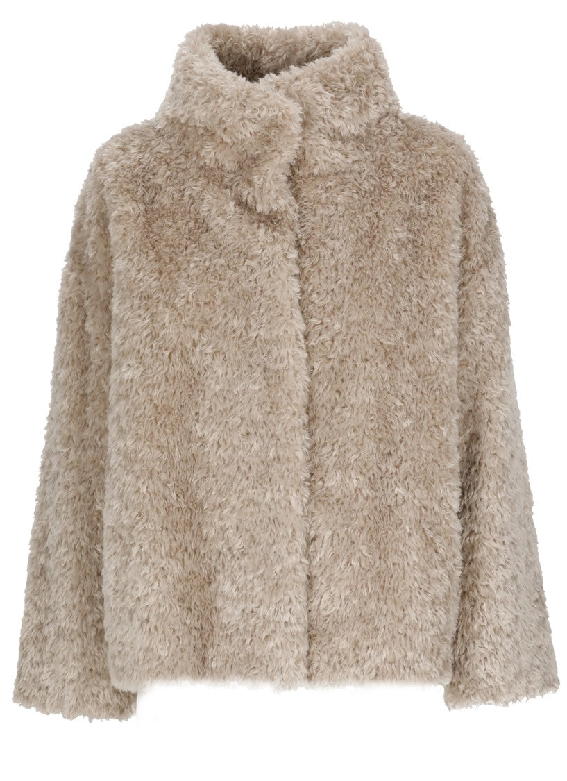 Herno Beige High Neck Faux Fur Jacket