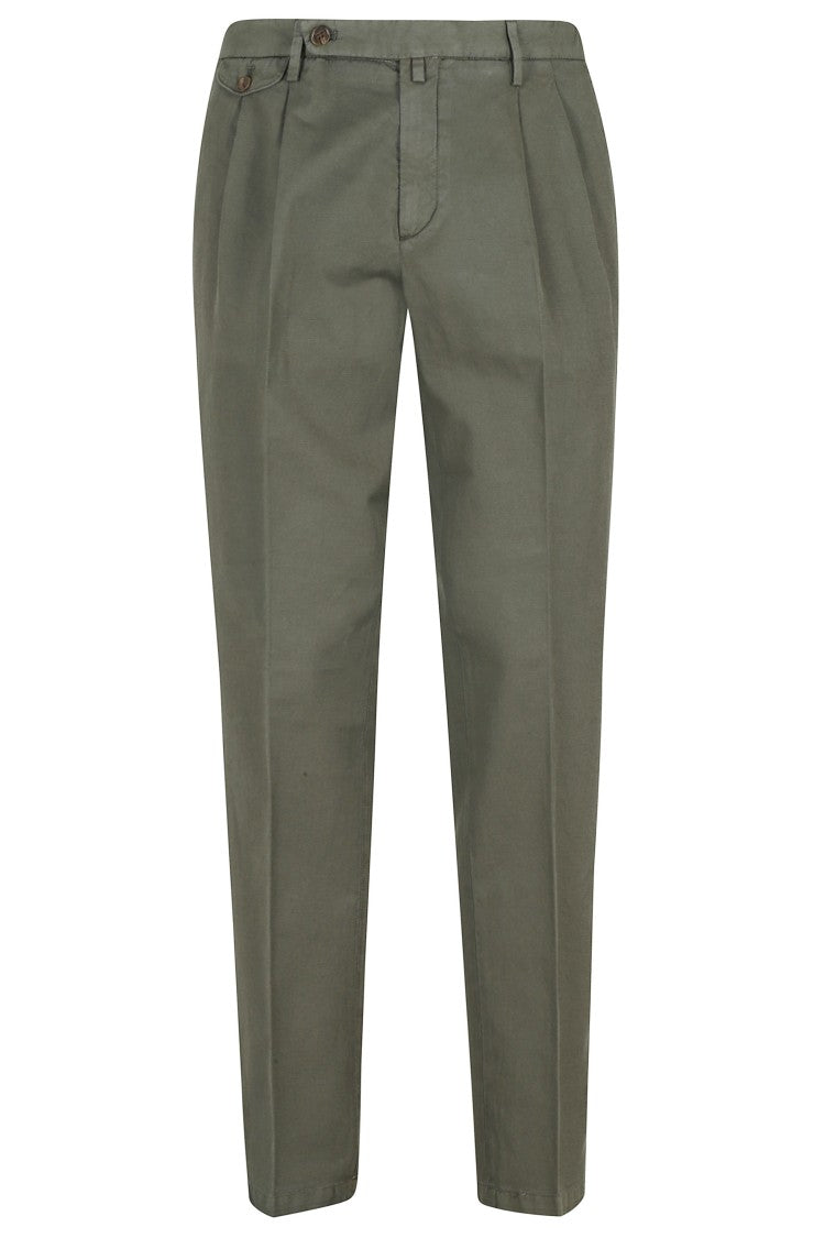 Briglia Green Double Darts Flap Pocket Cotton-Blend Straight-Leg Pants