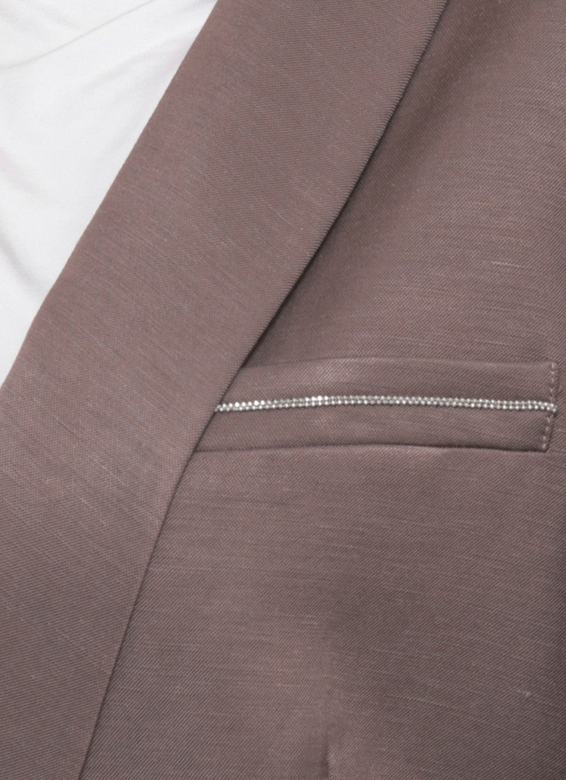 Peserico Brown Viscose Shawl Collar Blazer