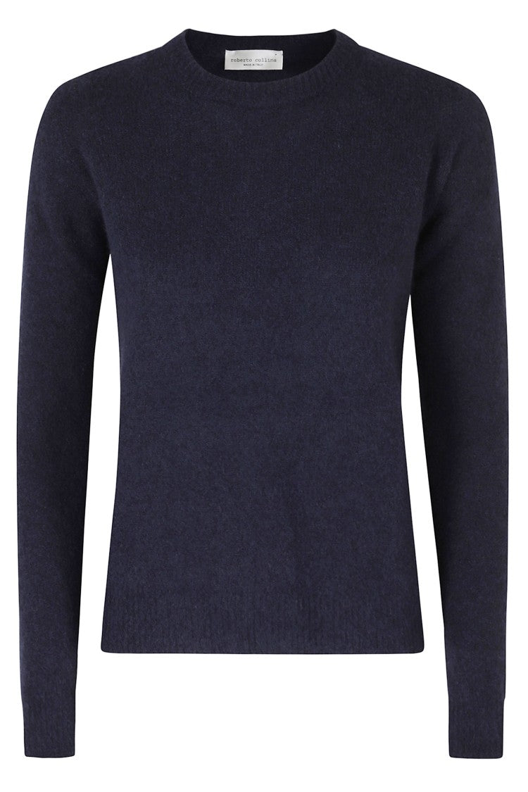 Roberto Collina Navy Blue Knit Sweater With Ribbed Edges