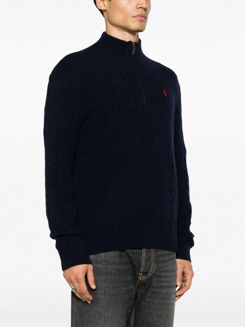 Polo Ralph Lauren Cable Knit Half-Zip Pullover With Leather Tab Detail