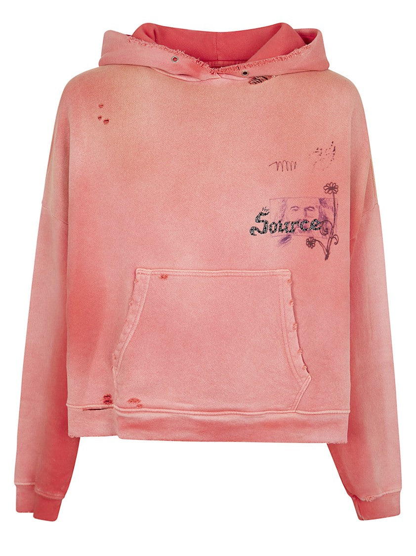 Paly Cropped Distressed Hoodie With Graphic Prints