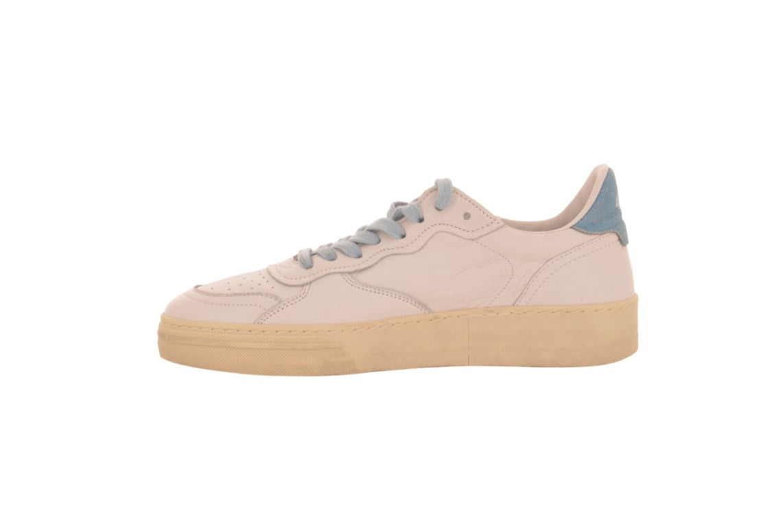 4B12 White Retro Leather Distressed Sole Sneakers