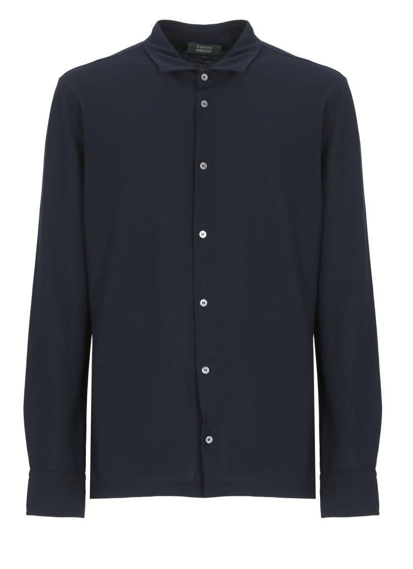 Zanone Classic Long-Sleeved Blue Cotton Shirt