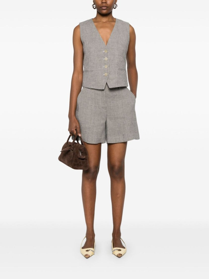 Parosh Checked Linen Bambu Shorts With Belt Loops