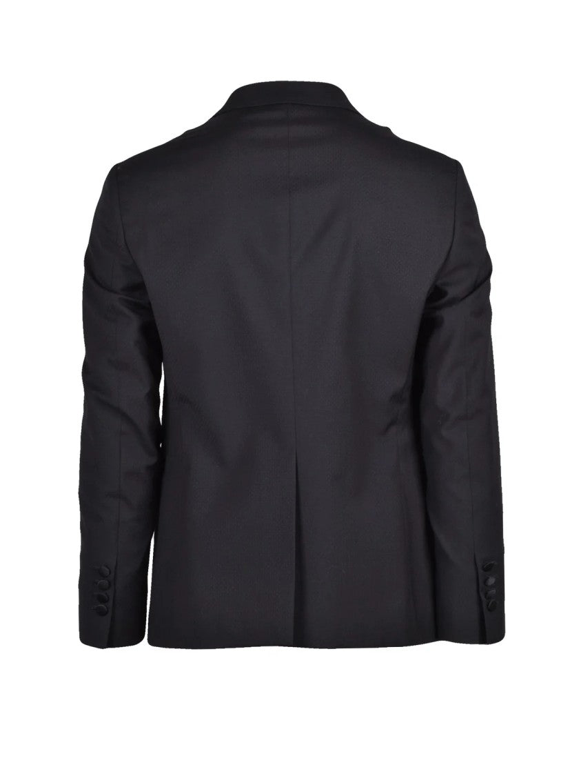 Lab 001 Black Virgin Wool Satin Trim Formal Suit