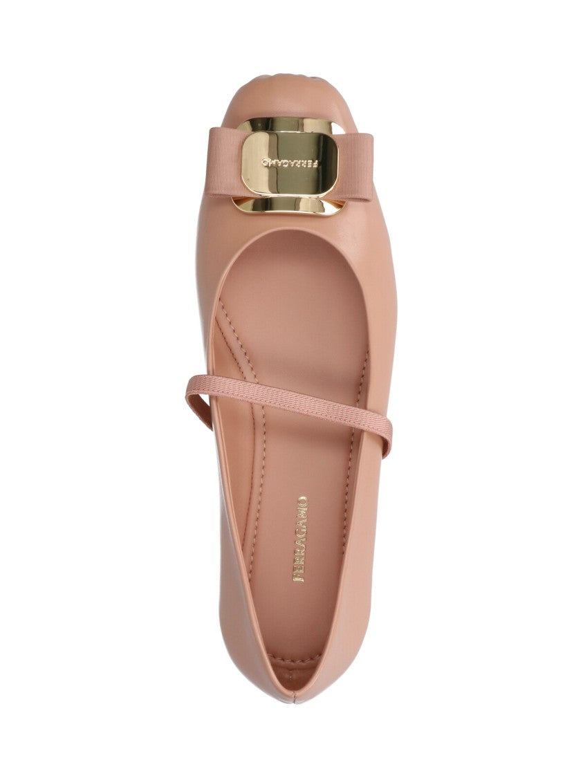 Ferragamo Rounded Toe Flat Shoes With Decorative Bow