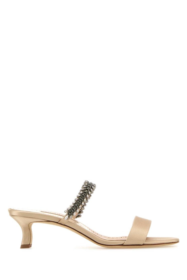 Manolo Blahnik Nude Satin Kifasan Mules