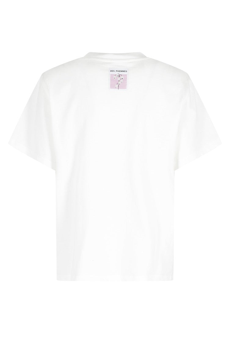 Des Phemmes White Classic All-Over Rhinestone Cotton T-Shirt