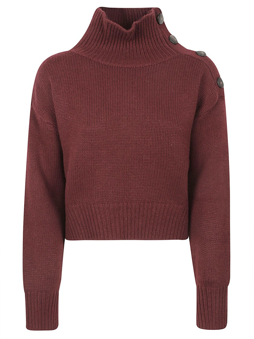 Yves Salomon Cropped Sweater With Ribbed Neckline And Button Accent