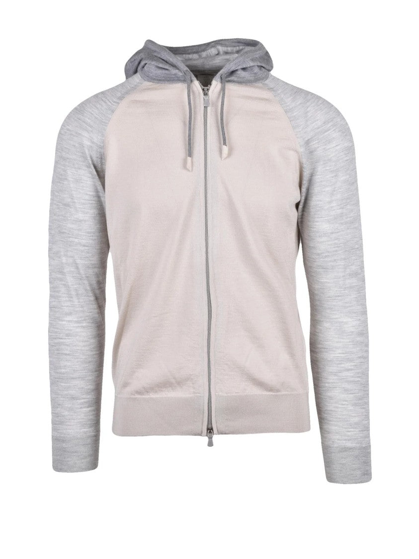 Eleventy Beige Grey Wool Silk Zip Knit Sweatshirt