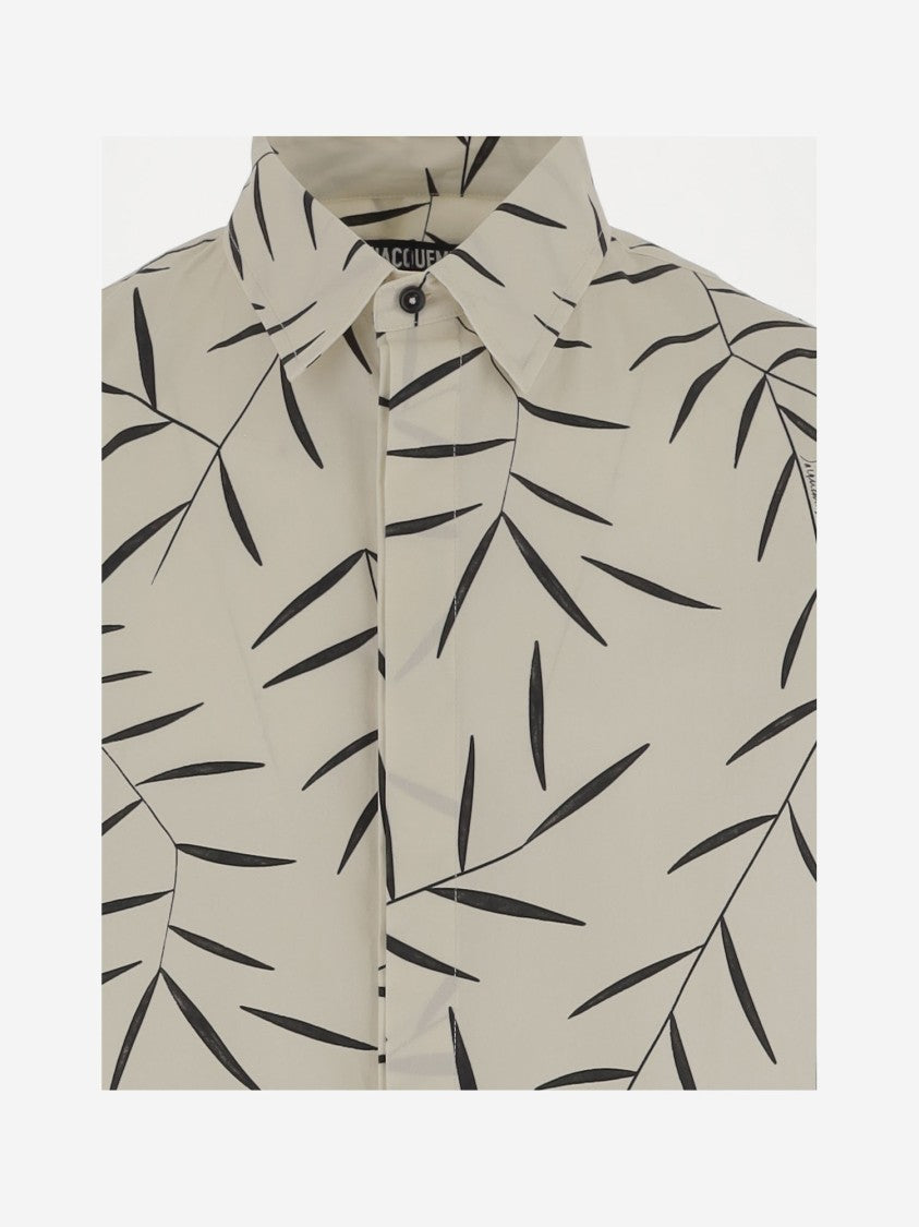 Jacquemus Pointed Collar Cotton Poplin Shirt With Foliage Print