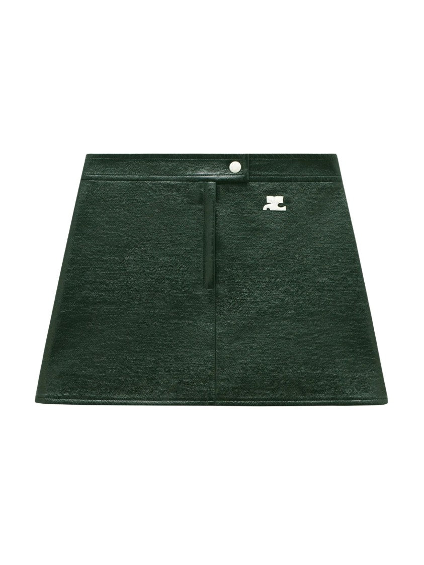 Courrèges Glossy Vinyl Mini Skirt With Fitted Zip Closure And Snap Button
