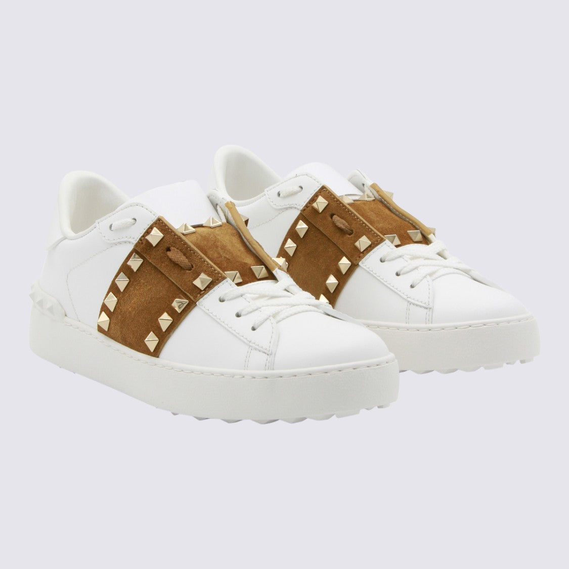 Valentino Garavani White Leather Sneakers With Brown Suede Strap