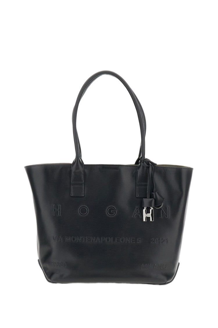 Hogan Black Address Shopping Smooth Leather Tote Bag