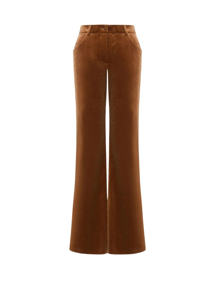 Alberta Ferretti Brown Stretch Cotton Velvet Blend Trousers