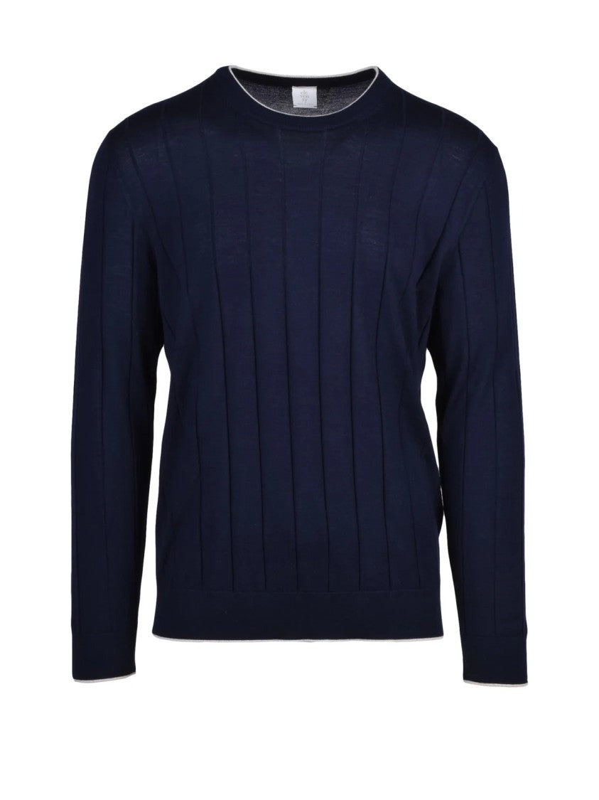Eleventy Crew Neck Sweater In Deep Blue Wool