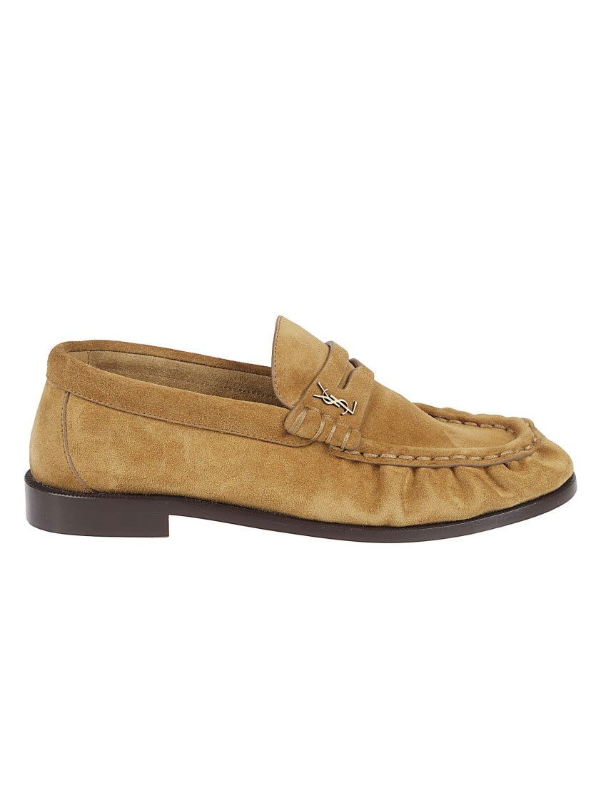 Saint Laurent Hand-Stitched Moccasin Flats With Decorative Cassandre Detail
