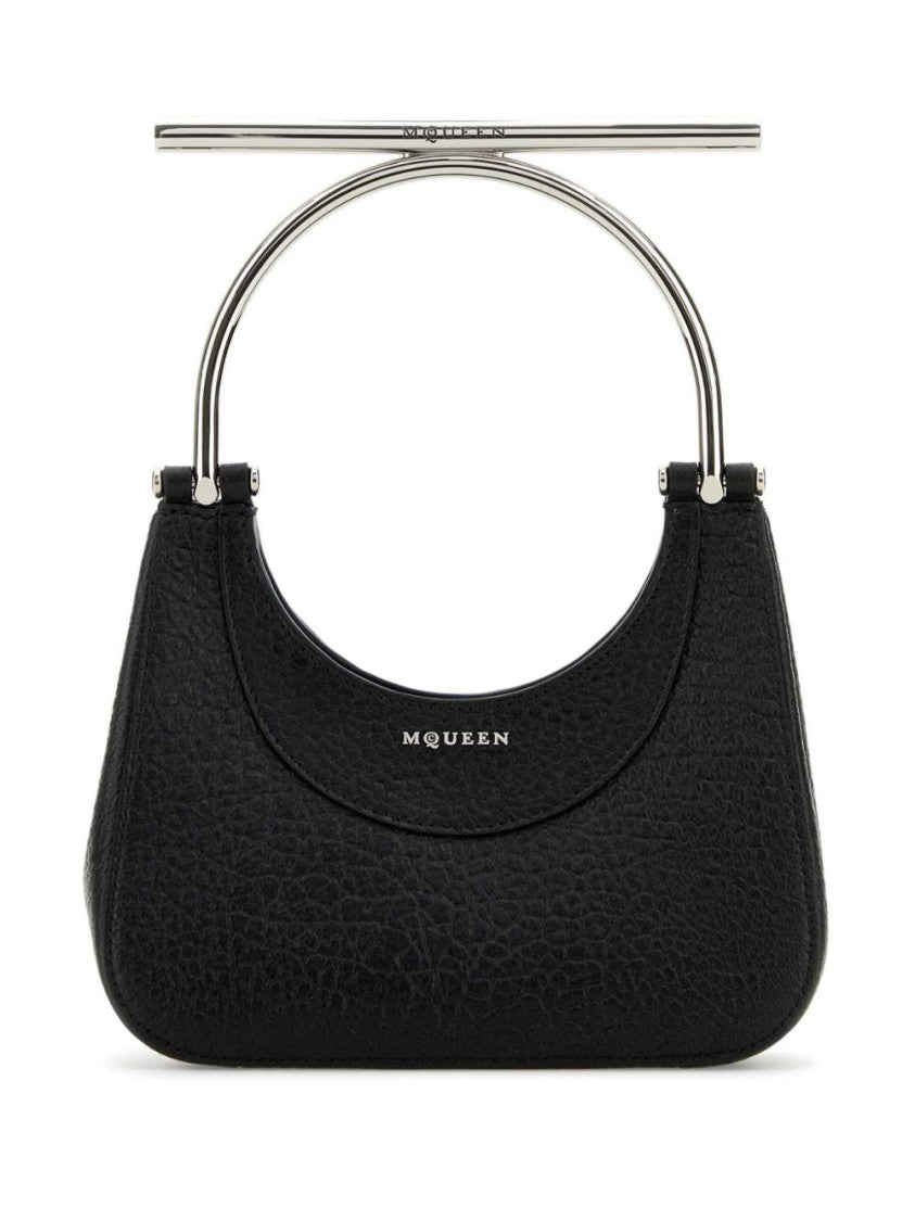 Alexander Mcqueen Mini T-Bar Bag In Textured Black Lambskin