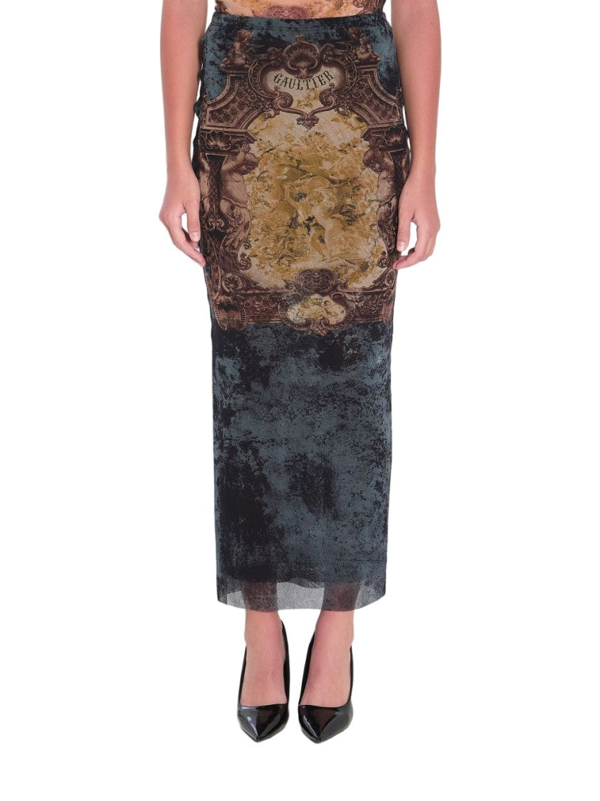 Jean Paul Gaultier Long Skirt With Black Médaillon Print