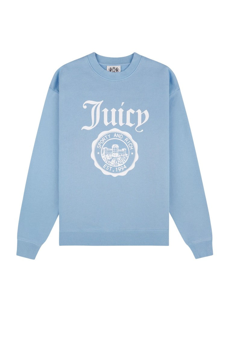 S&R X Juicy Couture Light Blue Juicy Emblem Logo Print Crew Neck Cotton Sweatshirt