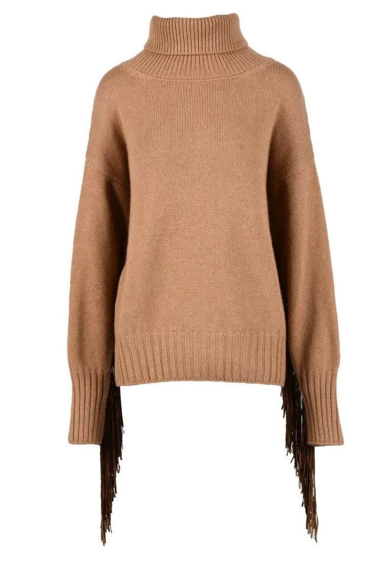 Snobby Sheep Wool And Cashmere Sweater With Fringes - Beige