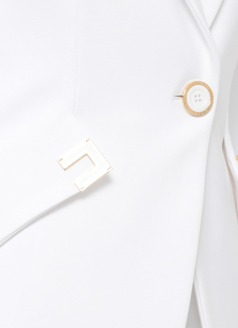 Elisabetta Franchi Ivory Peak Lapel Logoed Blazer