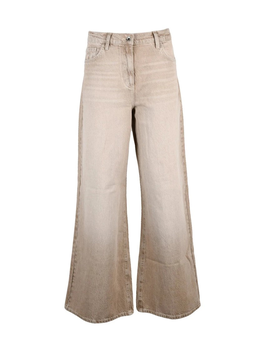 Patrizia Pepe Palazzo Leg Jeans In Washed Beige Cotton
